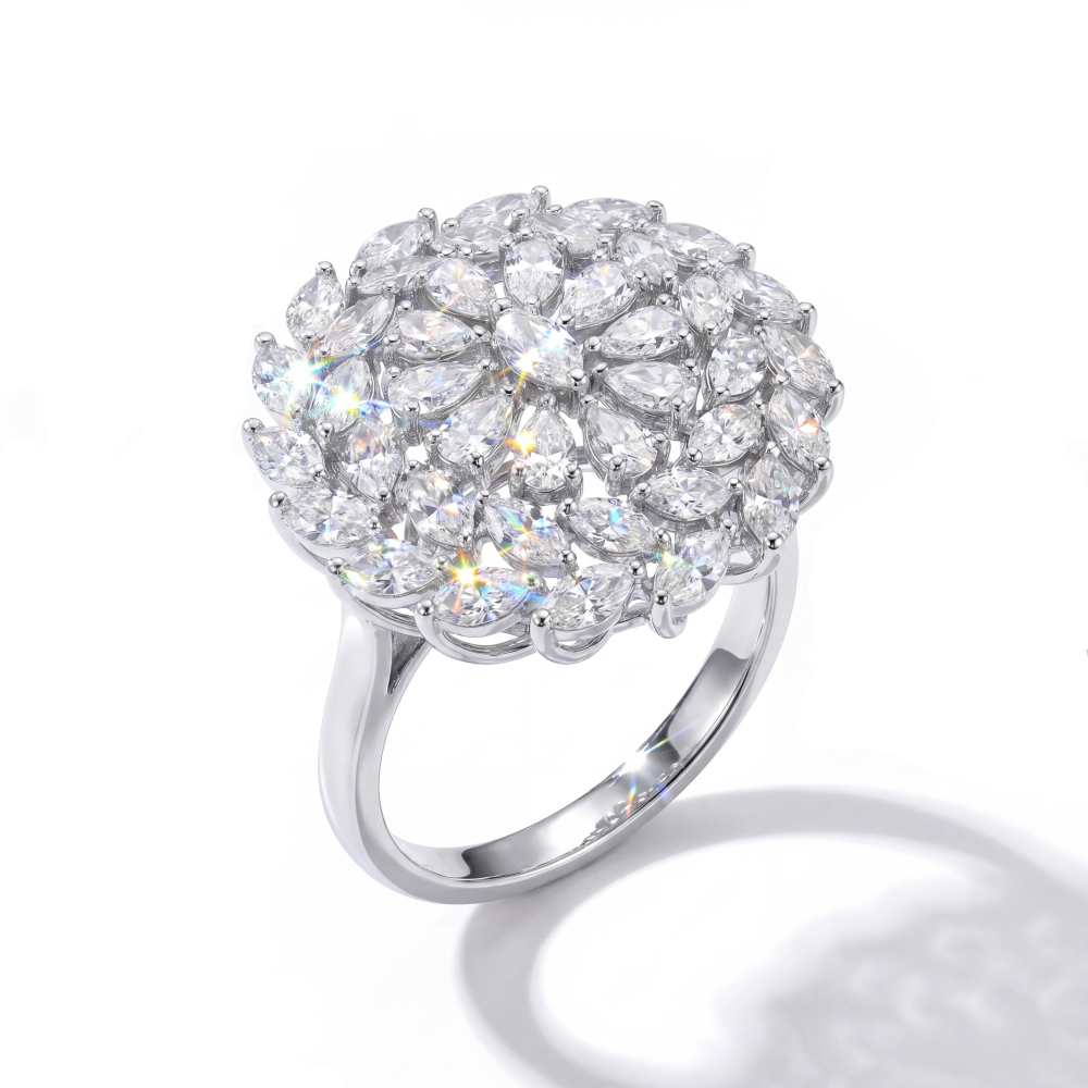 18K White Gold Floral Diamond Cluster Ring | Luxury Statement Ring