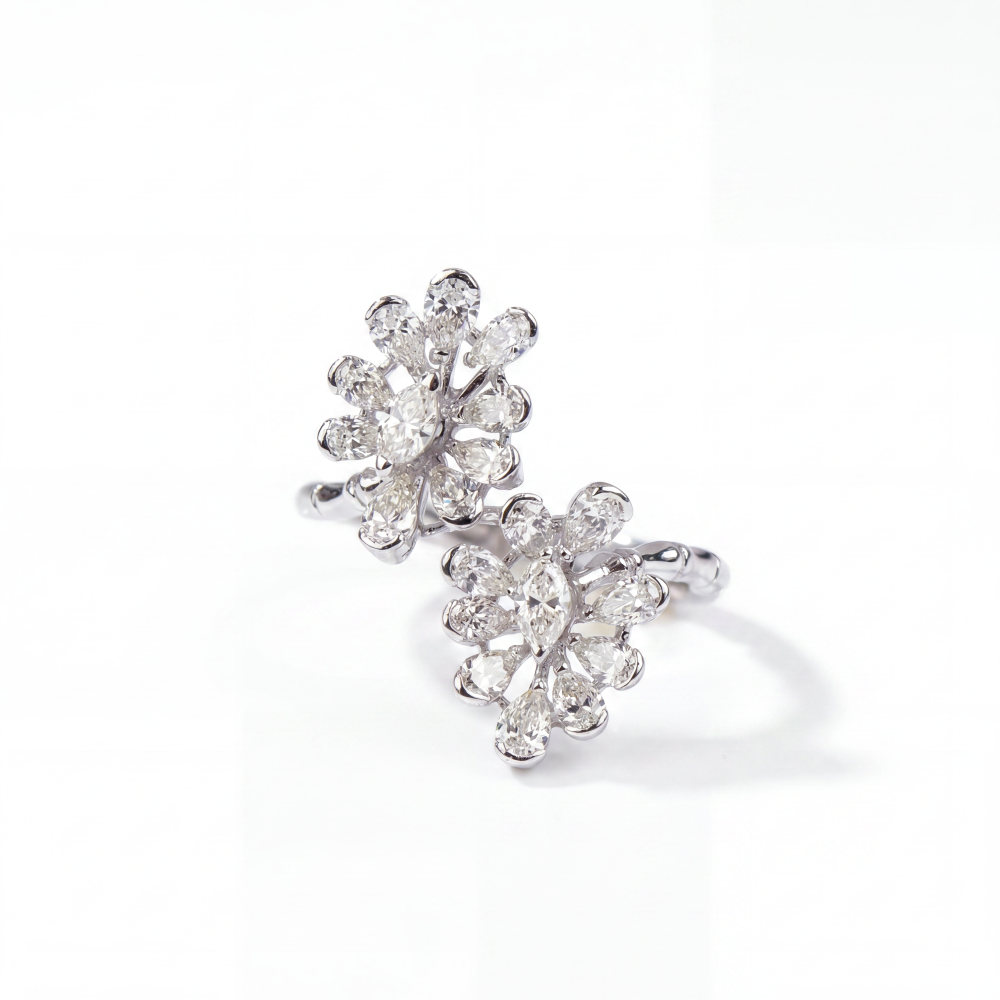 18K White Gold Floral Diamond Ring | Premium Luxury Statement Ring