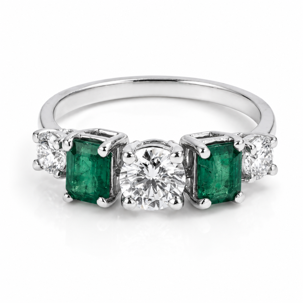 18K White Gold Emerald & Diamond Harmony Ring