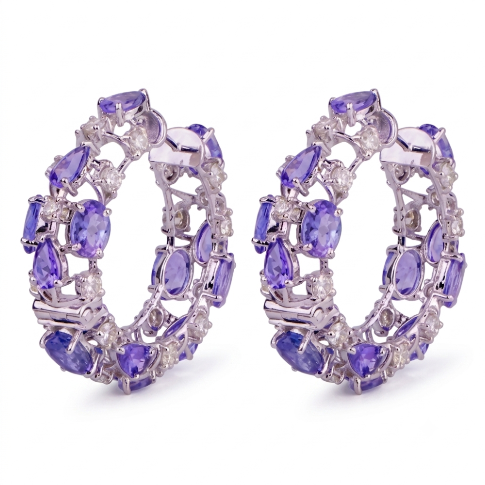 14K White Gold Tanzanite Harmony Hoop Earrings