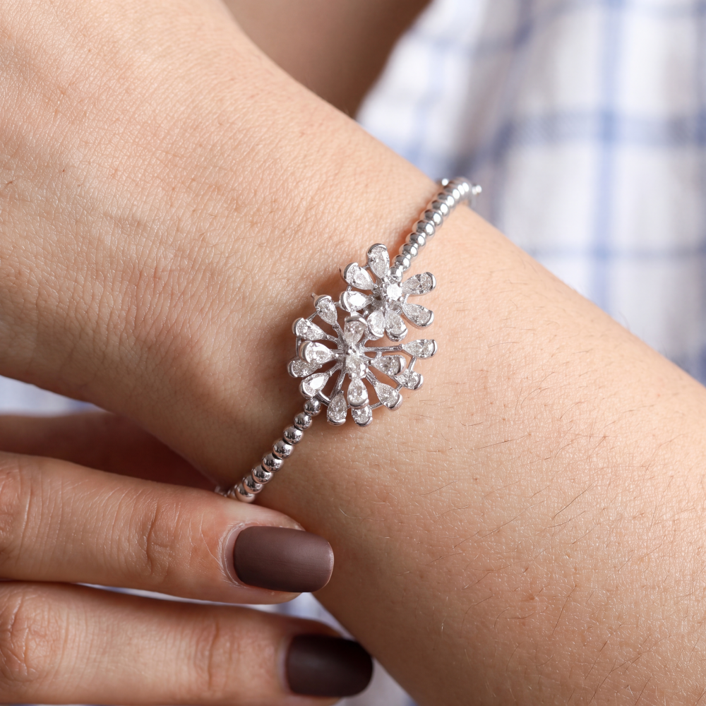 18K White Gold Diamond Celestial Bloom Bracelet - Image 3