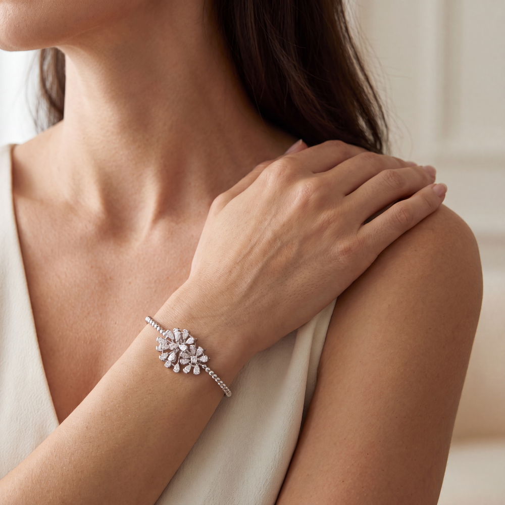 18K White Gold Diamond Celestial Bloom Bracelet - Image 4