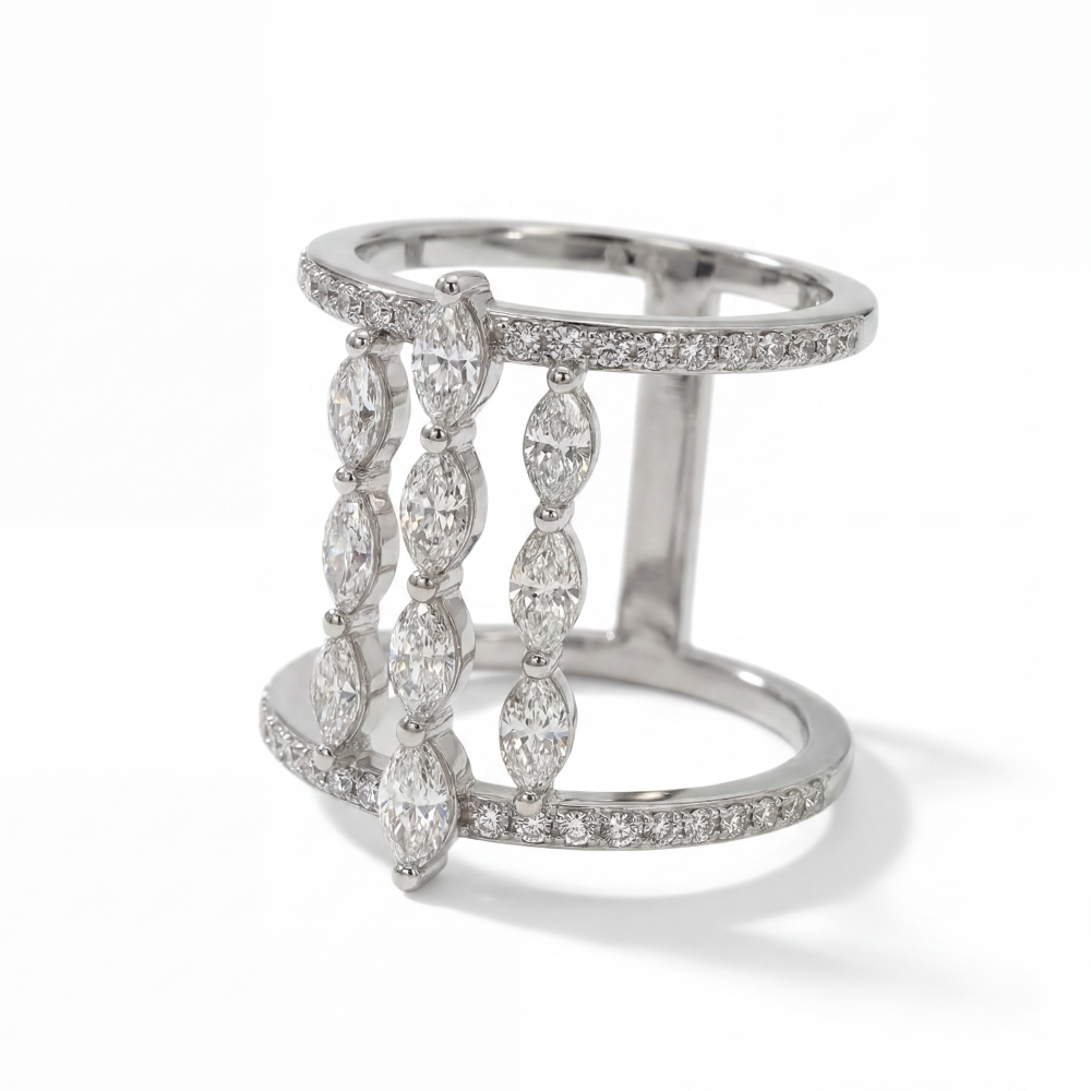 18K White Gold Marquise Diamond Statement Ring | Luxury Designer Ring