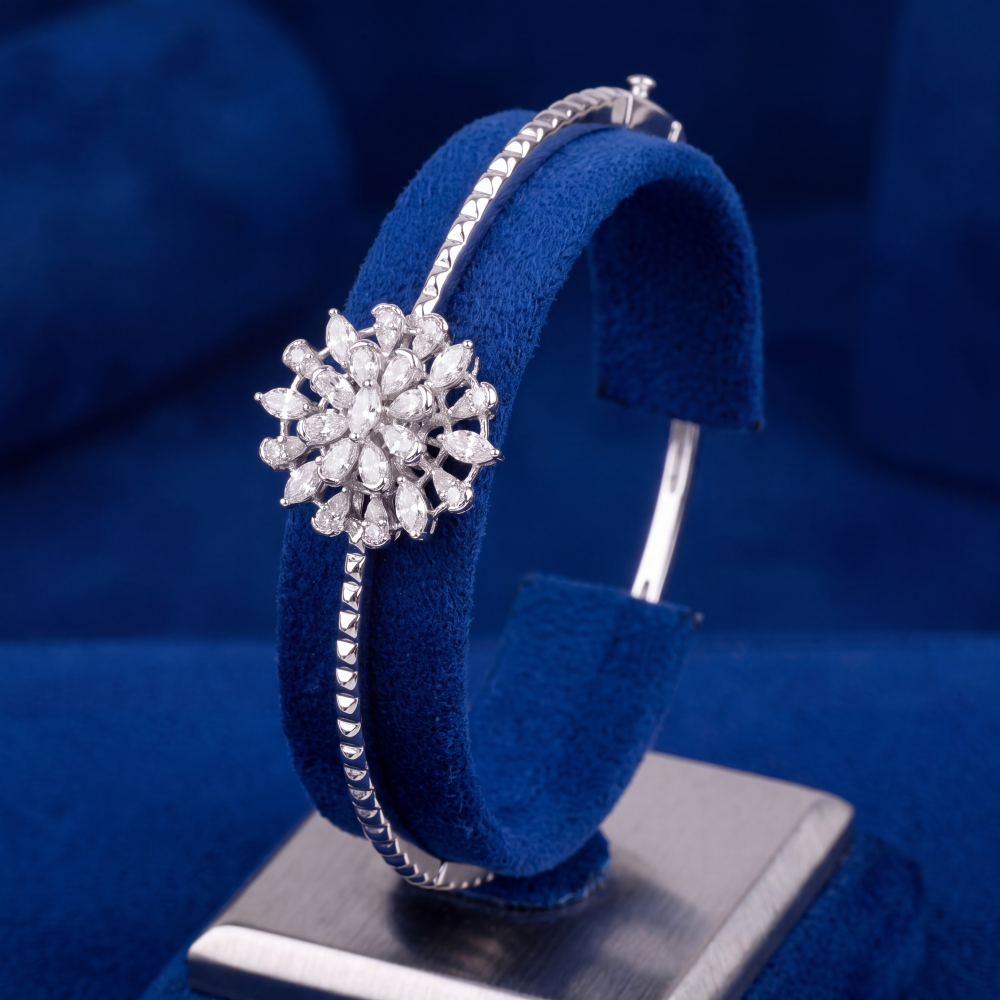 18K White Gold Diamond Floral Bloom Bracelet - Image 2