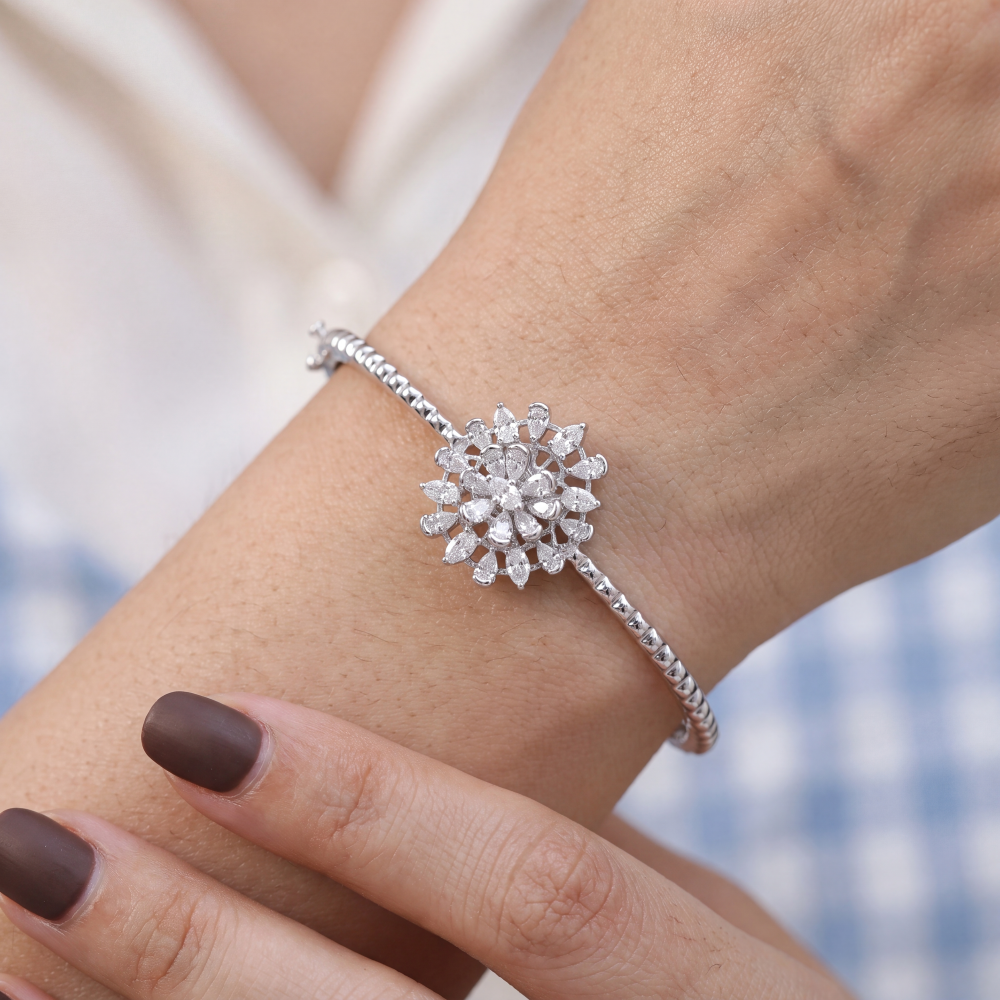18K White Gold Diamond Floral Bloom Bracelet - Image 3