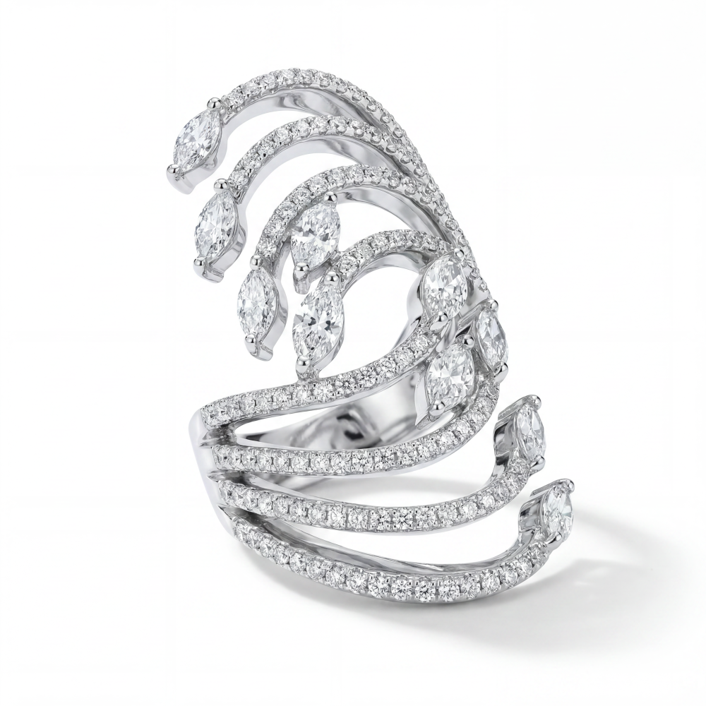 18K White Gold Marquise Diamond Couture Ring | Luxury High Jewelry Statement Ring
