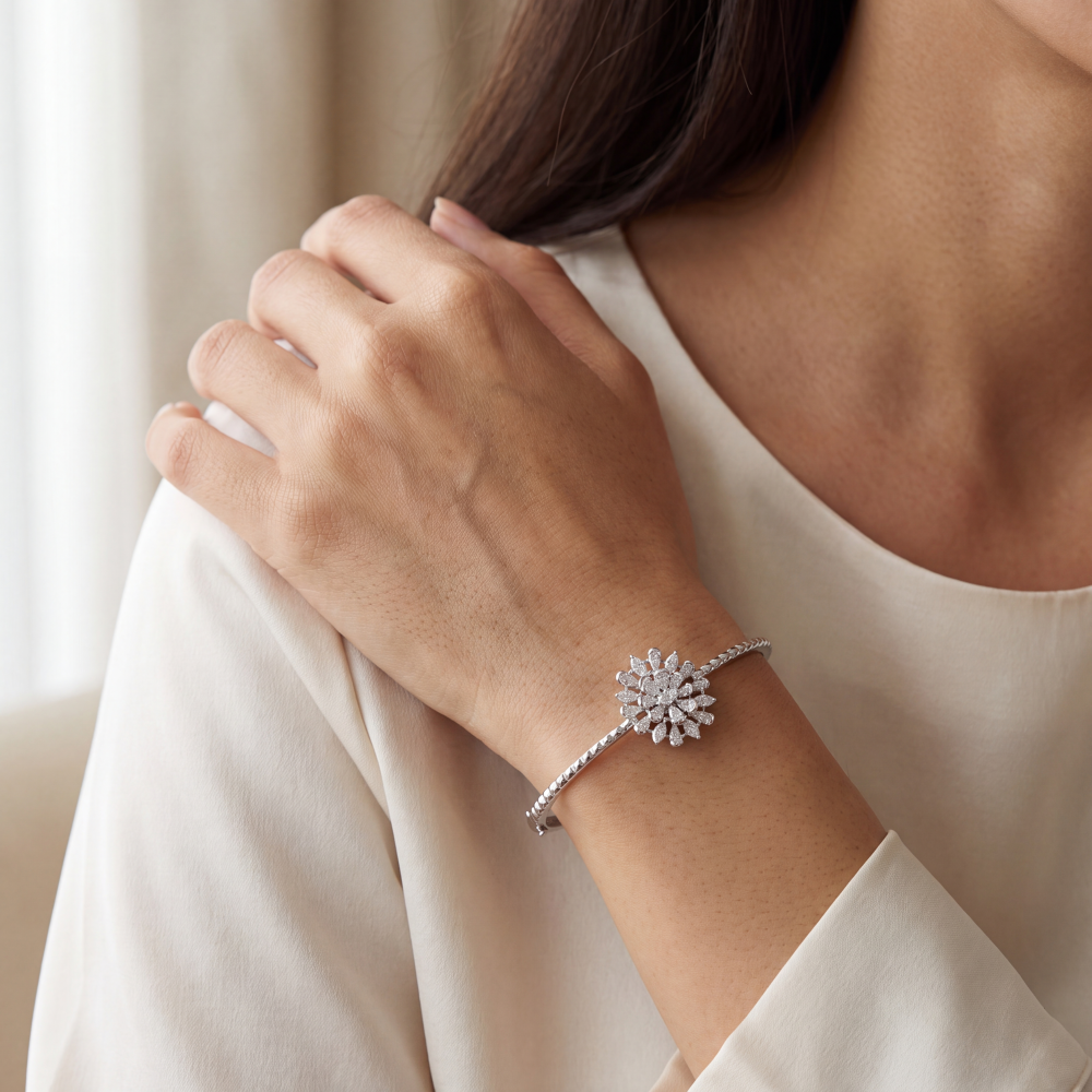 18K White Gold Diamond Floral Bloom Bracelet - Image 4