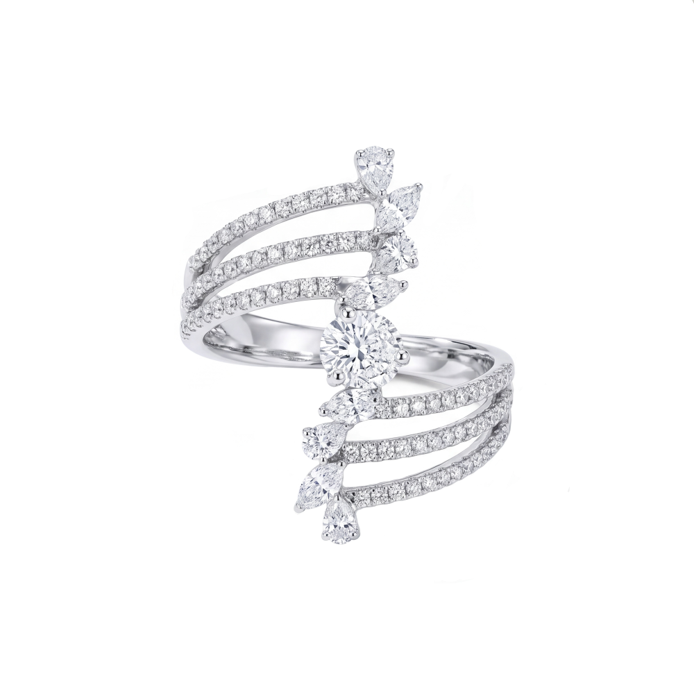 18K White Gold Multi-Layer Diamond Statement Ring | Luxury Designer Ring