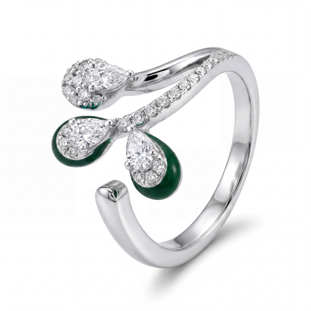 18K Emerald Dew Diamond Ring