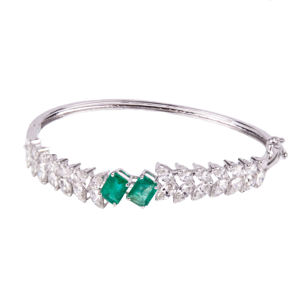 18K White Gold Emerald & Marquise Diamond Bracelet