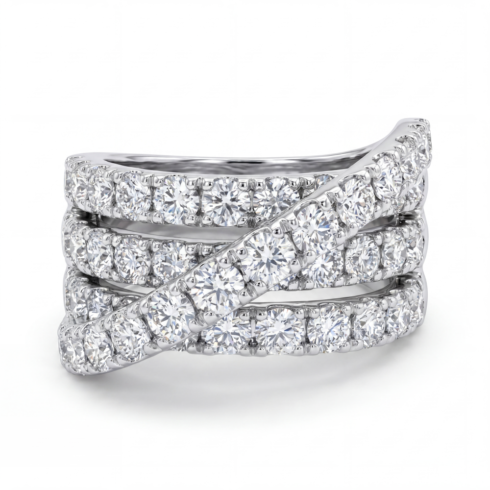 18K White Gold Multi-Row Diamond Crossover Ring