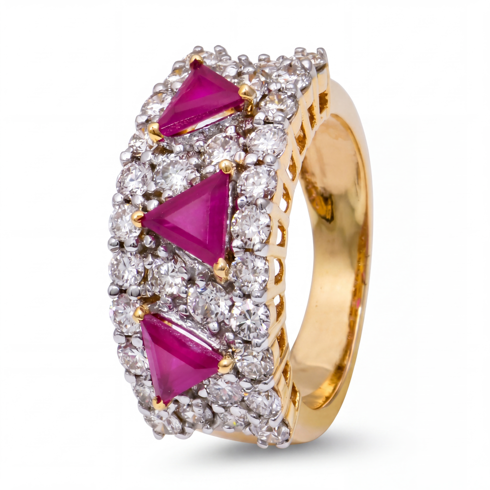 18K Yellow Gold Diamond & Ruby Statement Ring