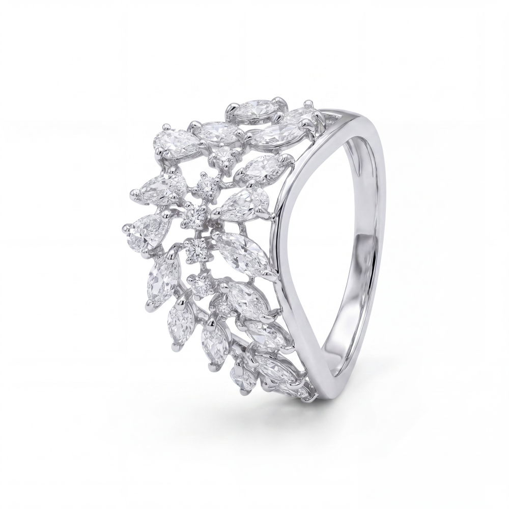 18K White Gold Diamond Floral Vine Ring