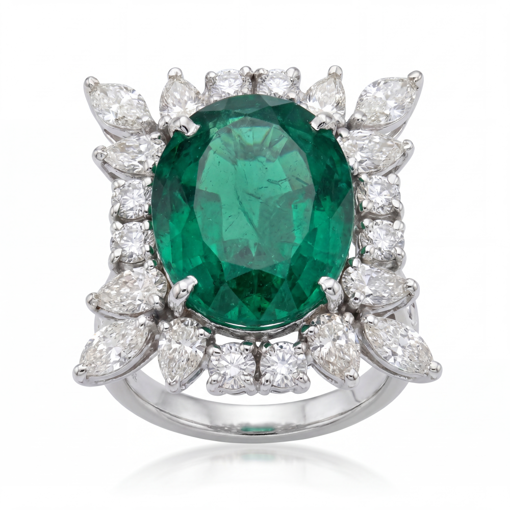 Verdant Majesty Emerald Ring - 18K White Gold