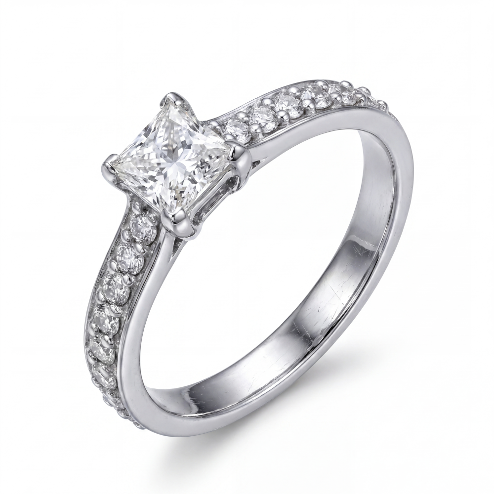 18K Gold Princess Cut Diamond Solitaire Ring