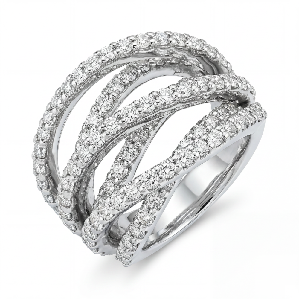 18K Gold Multi-Band Pavé Diamond Ring