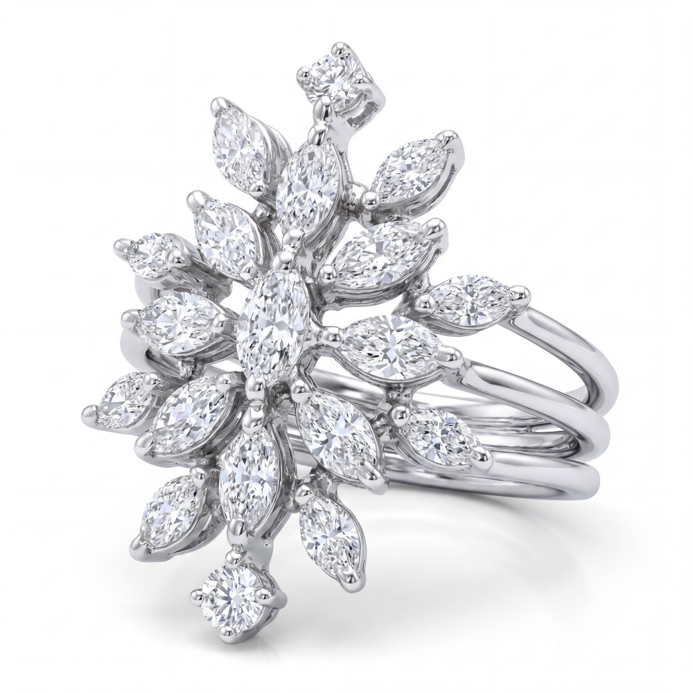 18K White Gold Diamond Fleur Royale Ring