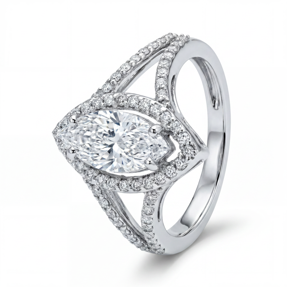 18K White Gold Diamond Marquise Elegance Ring