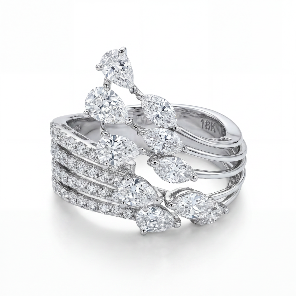 18K White Gold Pear & Marquise Diamond Statement Ring | Luxury High Jewelry