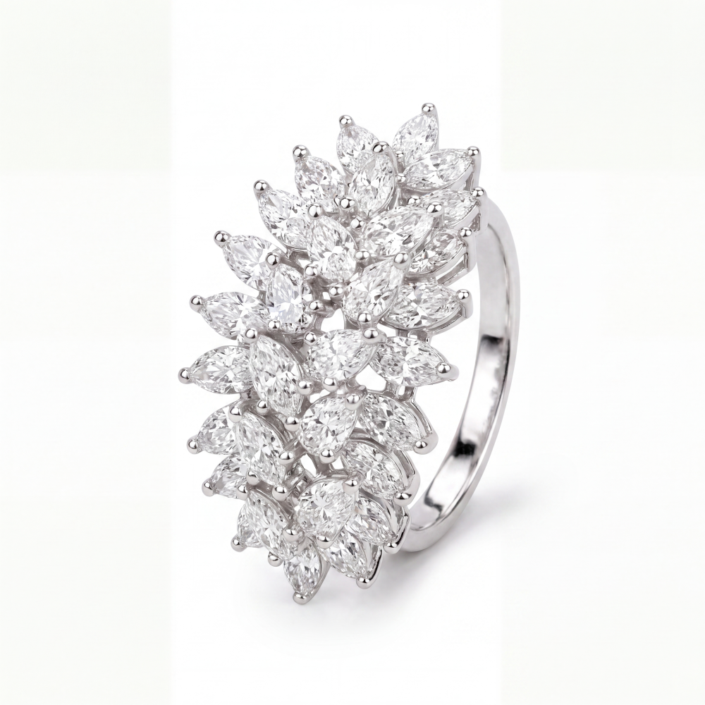 18K White Gold Marquise Diamond Statement Ring | Luxury High Jewelry