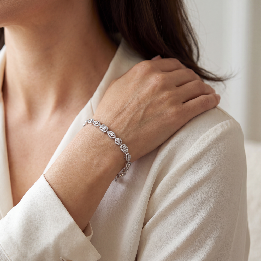 The Signature Multi-Shape Diamond Tennis Bracelet – 18K White Gold - Image 4