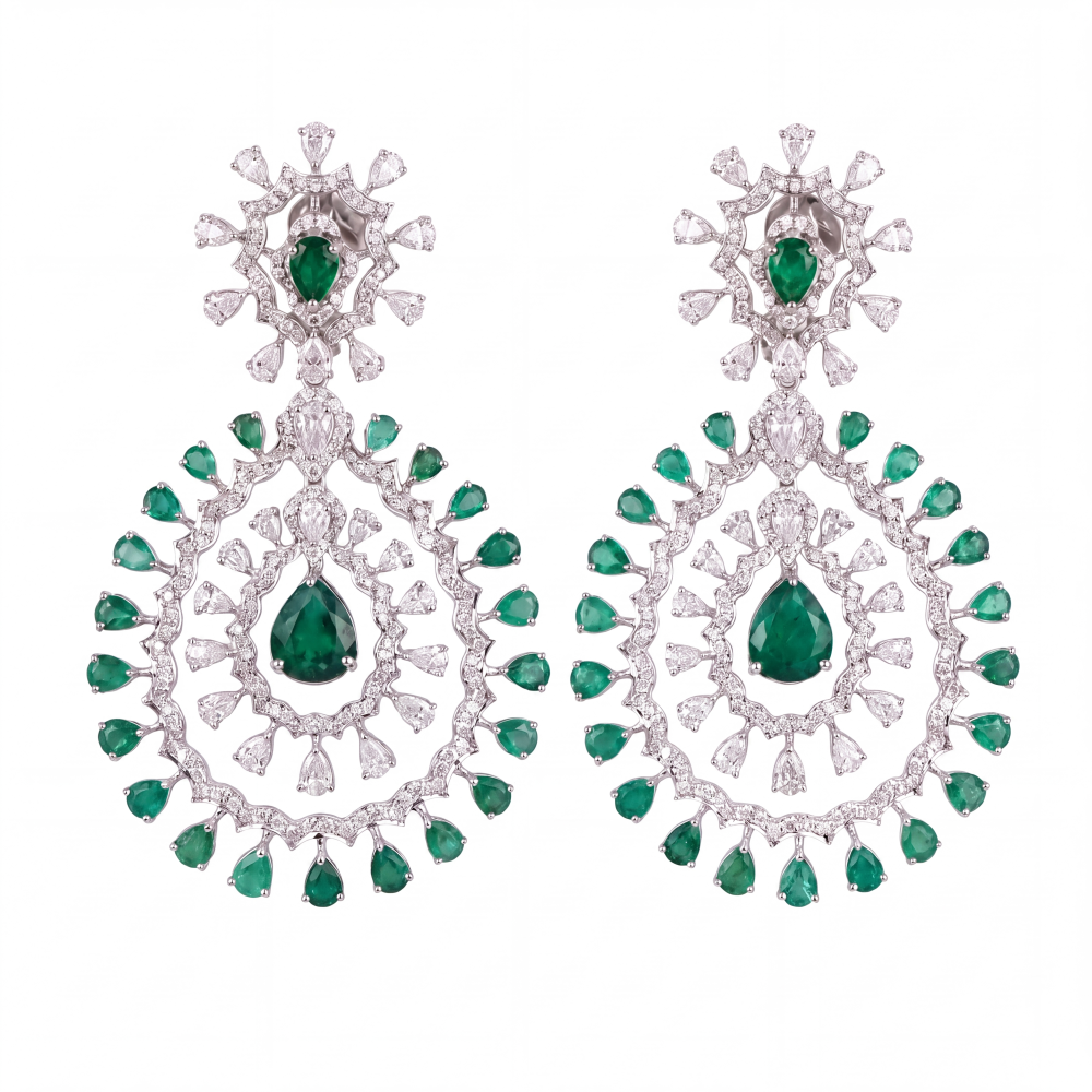 14K White Gold Emerald Radiance Chandelier Earrings